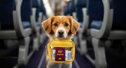 dog as pet in cabin in airplane