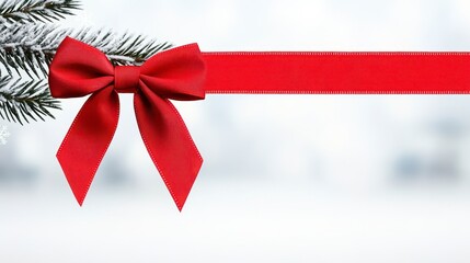 Beautiful red bow on snowy background