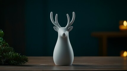 Elegant white deer sculpture on wooden table