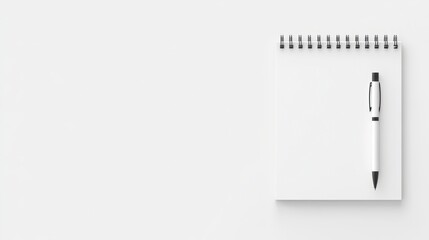 Minimalistic notepad and pen on white background