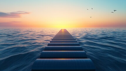 Obraz premium Solar pathway over calm ocean waters at sunset