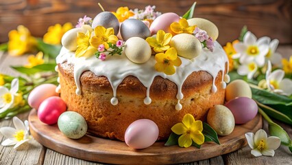 easter cake with easter eggs and flowers