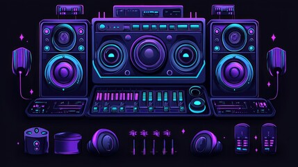 Fototapeta premium Colorful audio equipment and accessories illustration.