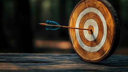 Arrow strikes wooden target perfectly during afternoon archery practice in a tranquil forest setting