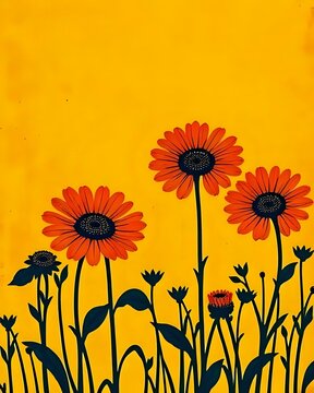 illustration pour une affiche d'un champs de fleurs jaunes dans une ambiance ensoleill&eacute; 