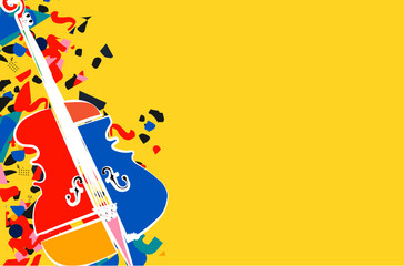 Modern music poster with cello on yellow background