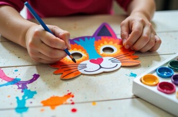 Creative cat mask painting activity for kids