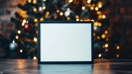 Blank photo frame with festive bokeh background