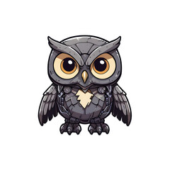 Obraz premium Cartoon Robotic Owl with Metallic Armor and Bright Eyes