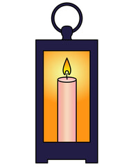 Flashlight. Decorative vintage lantern with a candle inside - vector full color illustration. Desktop or hanging flashlight - doodle element for coloring book or logo	