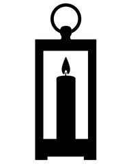 Vintage lantern with candle - vector silhouette illustration. Table or hanging lamp with a candle. Flashlight.	