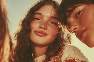 Fototapeta premium portrait photo people of teenage girl signing language with friend natural lighting soft background