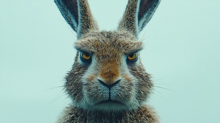 Angry rabbit close-up portrait.