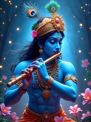 lord krishna flute divine art with vibrant colors