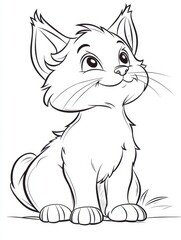 Obraz premium Adorable Cartoon Cat Character with Playful Expression in Line Art