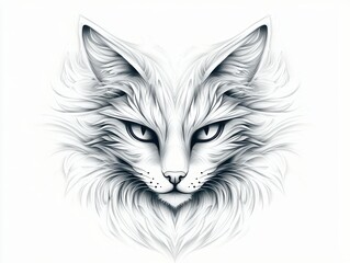 Intricate Line Art Illustration of a Majestic Cat's Face