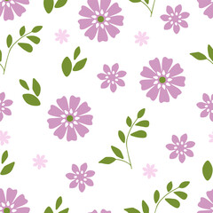 Seamless, spring patern with lilac flowers on a white background