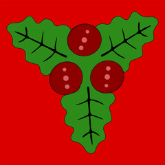 Christmas mistletoe icon. Vector illustration isolated on red background. 
