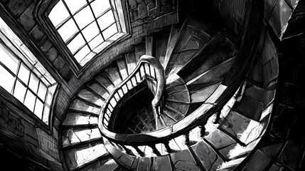 Obraz premium A spiral staircase in an old building. Spiral. Illustration