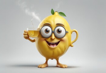 Obraz premium cute funny lemon with hot tea