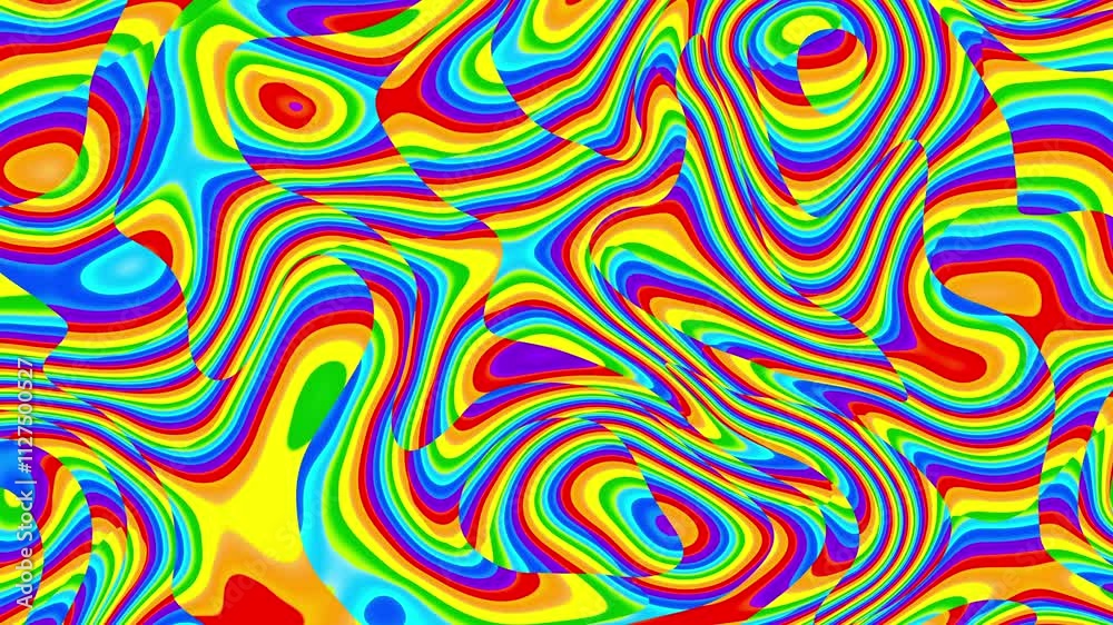 Fototapete Groovy psychedelic loop background for banner design. Retro 60s 70s psychedelic pattern. Modern wave retro abstract design. Rainbow 60s, 70s