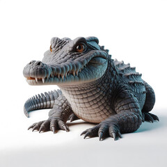 Fototapeta premium Krokodil Aligator Nahaufnahme schuppig gefährlich mit Maul voller scharfer Zähne Echse vor weißem Hintergrund isoliert Raubtier gefährlicher Fleischfresser 