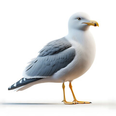 Fototapeta premium Möwe Lachmöwe Seevogel in grau weiß mit gelben schnabel 3D Figur isoliert weißer Hintergrund stehend Strand Meer Vogel See Küste 