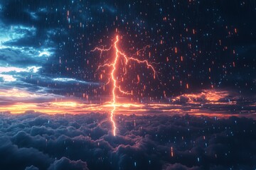 Majestic Lightning Strikes Through Stormy Clouds at Sunset Creating a Breathtaking Natural Display in the Sky