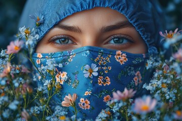 Close-up of a person wearing a face mask, great for health and wellness concepts