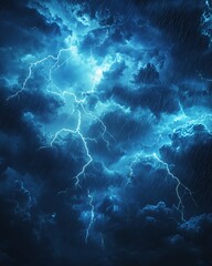 Dramatic Thunderstorm With Bright Lightning Illuminating Dark Clouds During a Heavy Rain Shower at Night