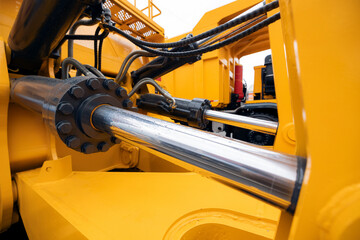 Pneumatic hydraulic piston for industry machinery technology. Concept chrome plated cylinder shaft...