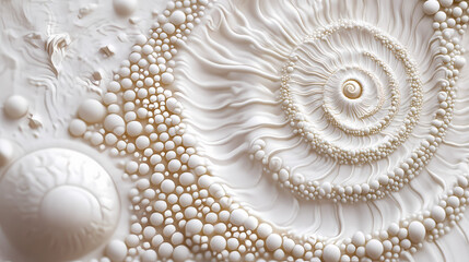 A close-up of a white seashell with intricate spiral patterns. Spiral. Illustration