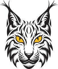 A vector silhouette design of a feline face possibly a lynx or bobcat with striking yellow eyes, tiger head vector