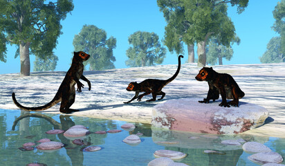 Darwinius Animals in Forest - Darwinius was a lemur-like primate that lived in Germany during the Eocene Period.