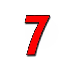 Illustration of number 7 in red color, isolated on white background.