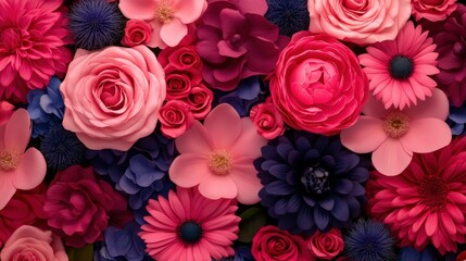 Fototapeta premium Vibrant floral arrangement features various blossoms and colors
