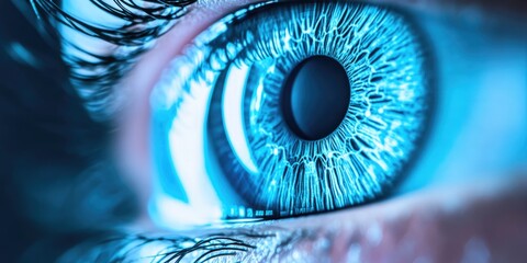 A detailed shot of a human eye with a blue iris, potentially useful for beauty or medical-related purposes