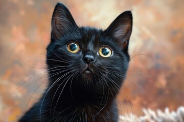 Obraz premium Close-up of a black cat with bright yellow eyes, perfect for pet or nature themed designs