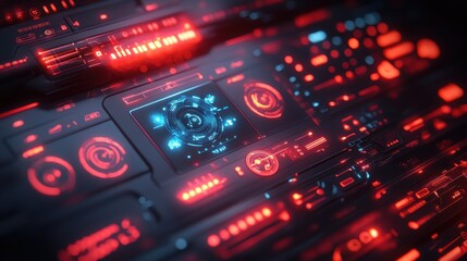 Fototapeta premium Futuristic Technology Interface: Red and Blue Digital Dashboard