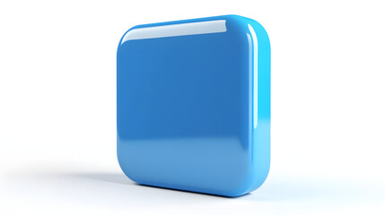 Blank Mobile application icon, button - blue square with round corners. 3d rendering, white background
