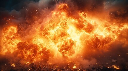 A large explosion of orange and yellow flames