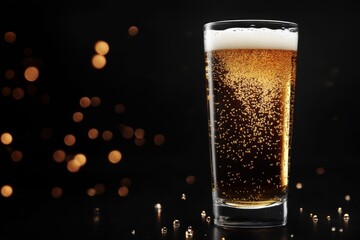 A background of a beer glass with rising bubbles, creating a dynamic visual.