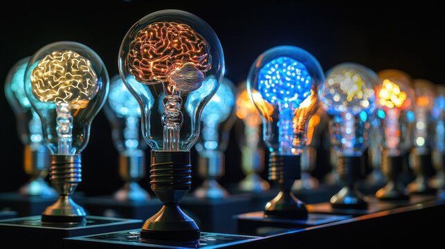 Artificial intelligence challenges human workers, with digital brains in lightbulbs symbolizing the ongoing competition between AI and human decision-making.