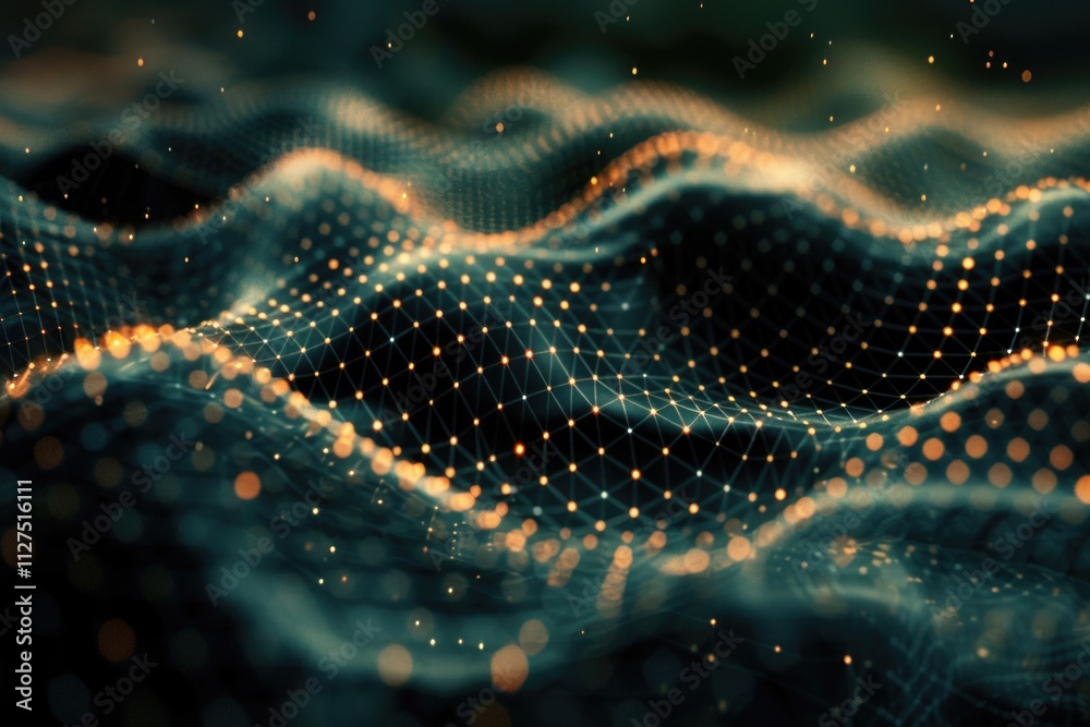 Fototapete A digital representation of ocean waves and dots, ideal for use in tech-related designs or as a background element