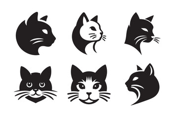 Cat head vector silhouette art illustration bundle