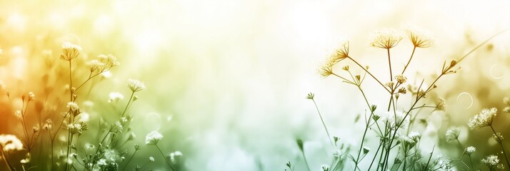 A soft, gentle abstract background featuring delicate flowers with warm and cool color gradients and ample copy space