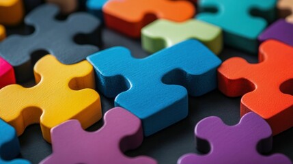 Colorful Puzzle Pieces Arranged on Dark Surface