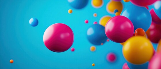 Floating Multicolored Spheres on Blue Background
