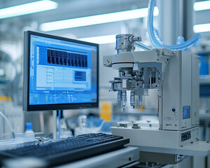 Fototapeta premium High tech medical device in clinical environment with computer display