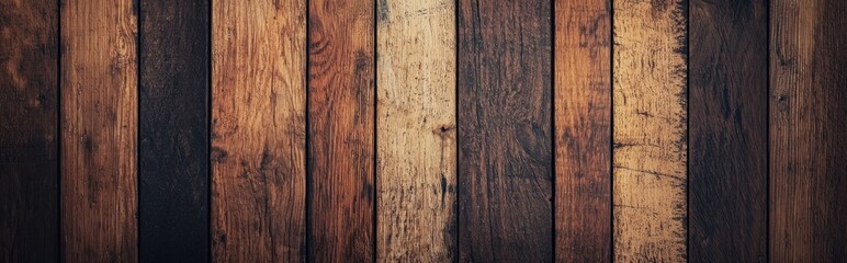 Obraz premium Vintage oak boards with darker brown hues and straight grain patterns.
